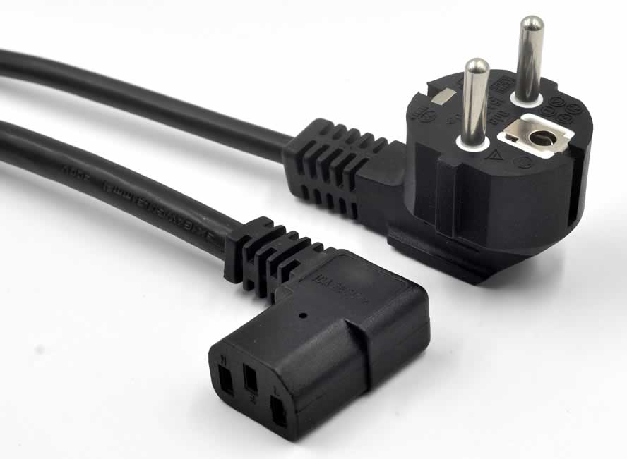 Europe Power Cords, CEE 7/7 Schuko Plug to IEC 60320 C13 Right Angle Connector, Type E,F, 3 poles Plug, VDE, TUV Certified