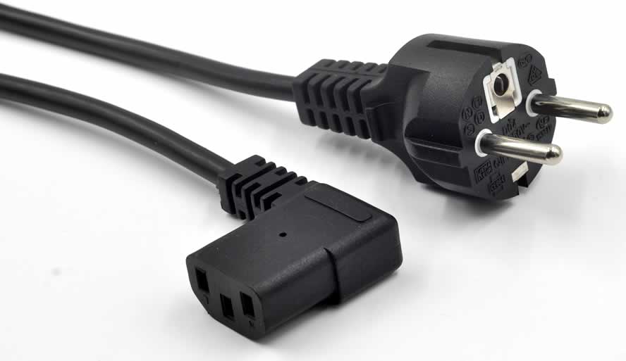 Europe Power Cords, CEE 7/7 straight Schuko Plug to IEC 60320 C13 Left Angle Connector, Type E,F, 3 poles Plug, VDE, TUV Certified