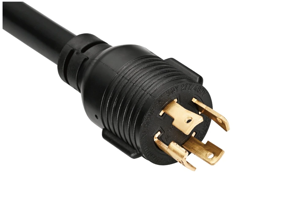 NEMA L19-30P Twist Locking Power Cord - 30A 3PH Y/277V/480V 3P4W, Ring Rib UL/ETL/cULus Certified