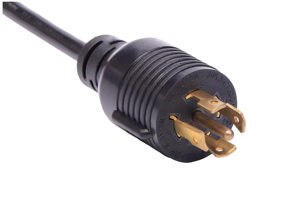 NEMA L23-20P Twist Locking Power Cord - 20A 3PH Y/347V/600V 4P5W, Ring Rib UL/ETL/cULus Certified