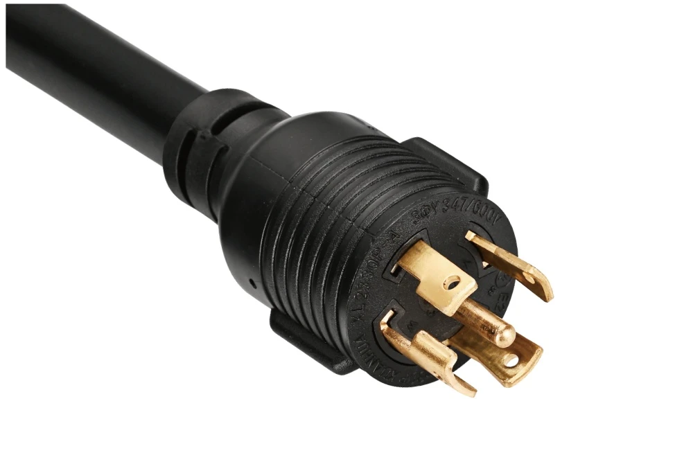 NEMA L23-30P Twist Locking Power Cord - 30A 3PH Y/347V/600V 4P5W, Ring Rib UL/ETL/cULus Certified
