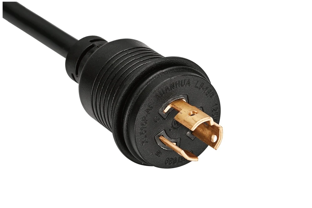 NEMA L5-15P Twist Locking Power Cord - 15A 125V 2P3W, Waterproof Ring Rib UL/ETL/cULus Certified