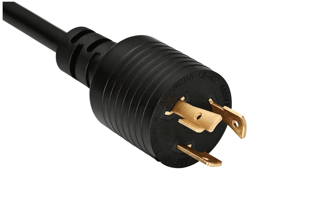 NEMA L8-20P Twist Locking Power Cord - 20A 480V/AC 2P3W, Ring Rib UL/ETL/cULus Certified