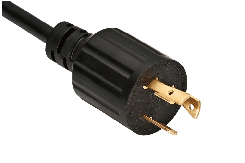 NEMA L8-20P Twist Locking Power Cord - 20A 480V/AC 2P3W, Vertical Rib UL/ETL/cULus Certified