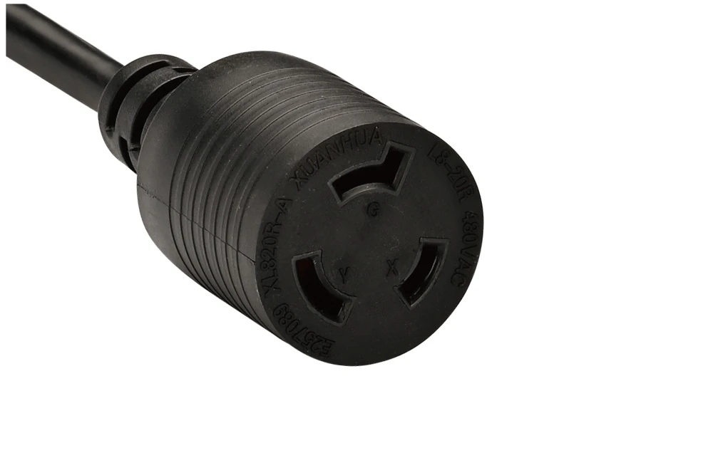 NEMA L8-20R Twist Locking Power Cord - 20A 480V/AC 2P3W, Ring Rib UL/ETL/cULus Certified