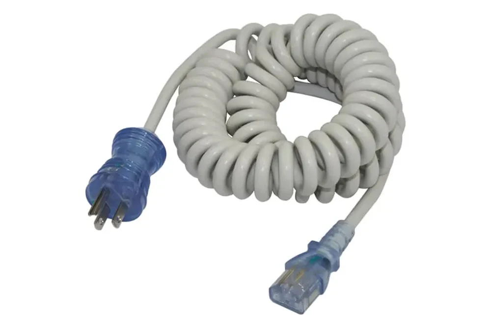 Hospital grade NEMA 5-15P to IEC C13 coiled power cord for bedside monitors