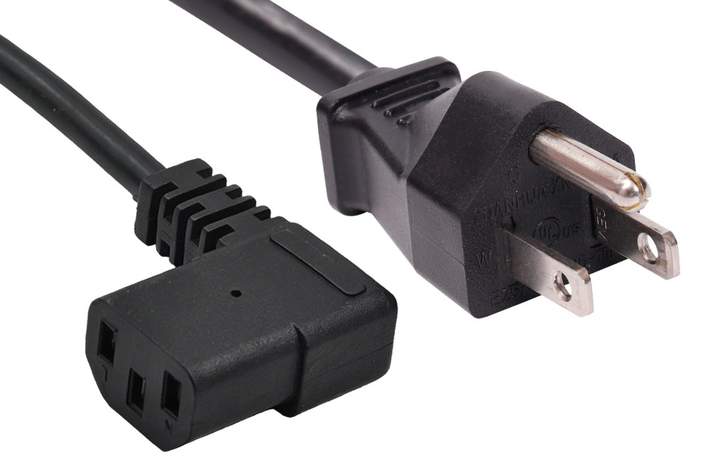 American Power Cord NEMA 5-15P to IEC 60320 C13 Left Angle Connector, 10A 125V