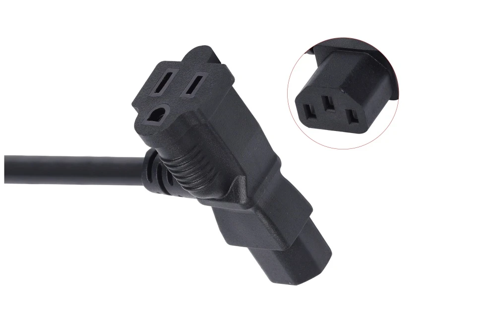 American Power Cord NEMA 5-15R/IEC 60320 C13 Type B Integrated Male Plug/Female Receptacle, 15A 125V