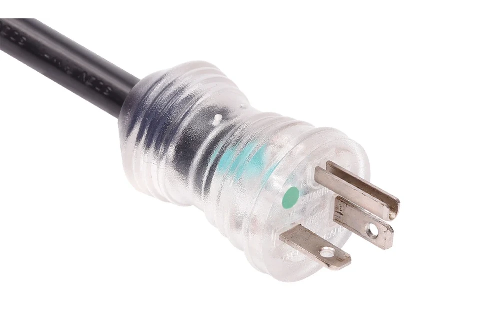 NEMA 5-20P hospital grade transparent body power cord plug, 20A 125V