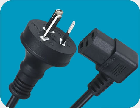 Australia Power Cords, AS/NZS 3112 Plug to IEC 60320 C13 Left Angle Connector, Type I, 3 poles Plug, SAA, RCM Certified