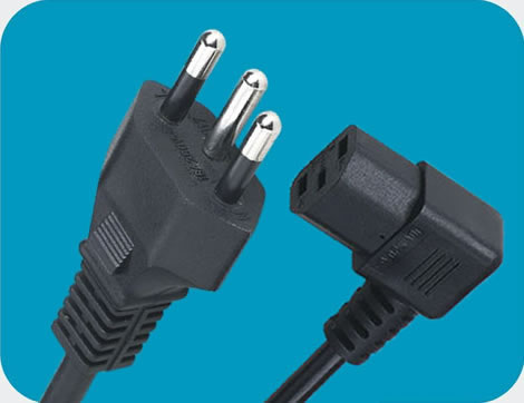 Brazil Power Cords, NBR 14136 Plug to IEC 60320 C13 Left Angle Connector, Type N, 3 poles Plug, INMETRO Certified