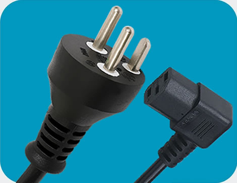 Denmark Power Cords, AFSNIT 107-2-D1 Plug to IEC 60320 C13 Left Angle Connector, Type K, 3 poles Plug, DEMKO Certified