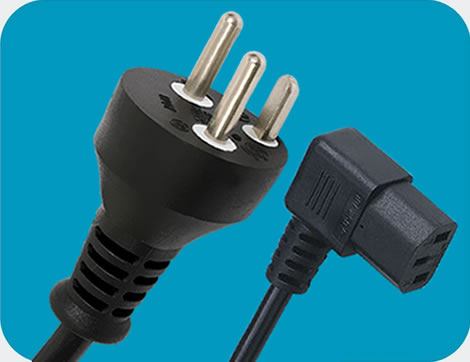 Denmark Power Cords, AFSNIT 107-2-D1 Plug to IEC 60320 C13 Right Angle Connector, Type K, 3 poles Plug, DEMKO Certified Denmark Power Cords, AFSNIT 107-2-D1 Plug to IEC 60320 C13 Right Angle Connector, Type K, 3 poles Plug, DEMKO Certified
