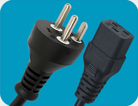 Denmark Power Cords, AFSNIT 107-2-D1 Plug to IEC 60320 C19 Connector, Type K, 3 poles Plug, DEMKO Certified