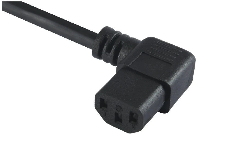 IEC Power Cords, IEC 60320 C13 Left Angle Connector Plug, Type C13, 3 poles, 3 wires, UL, ETL, VDE, TUV, SAA, KC, PSE Certified