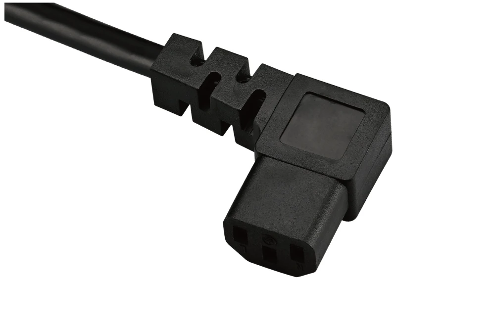 IEC Power Cords, IEC 60320 C13 Left Angle Connector Plug, Type C13, 3 poles, 3 wires, UL, ETL, VDE, TUV, SAA, KC, PSE Certified