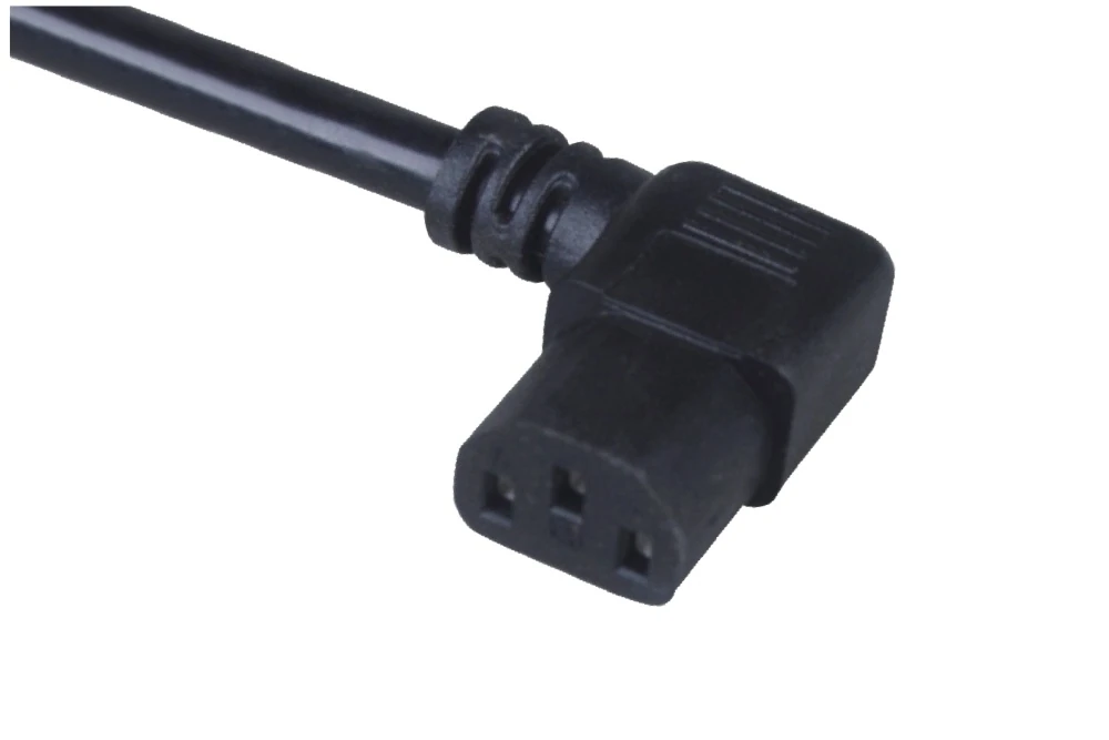IEC Power Cords, IEC 60320 C13 Right Angle Connector Plug, Type C13, 3 poles, 3 wires, UL, ETL, VDE, TUV, SAA, KC, PSE Certified
