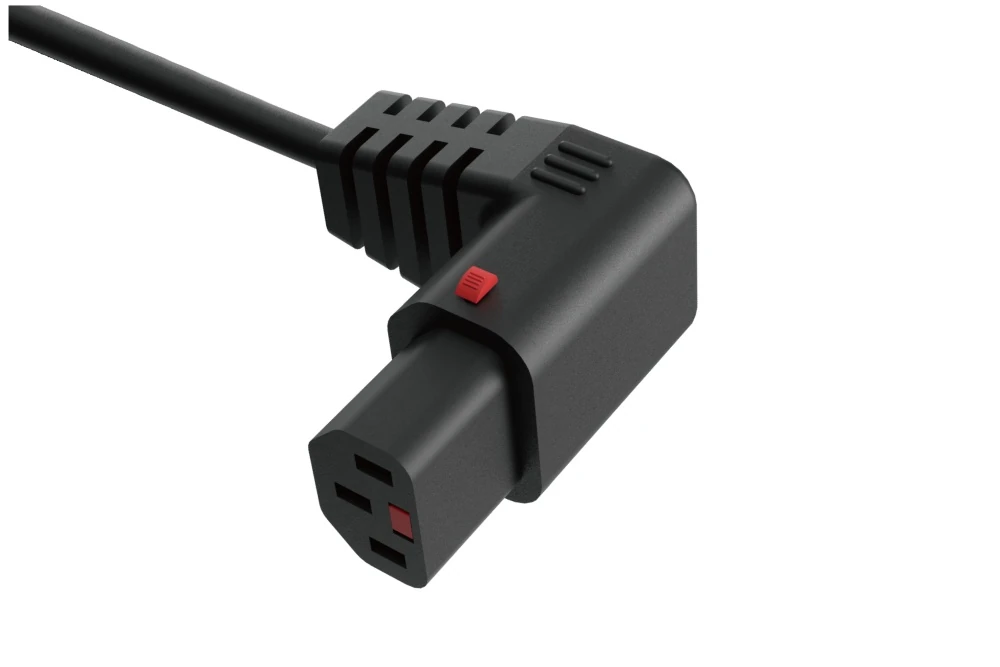 IEC Power Cords, IEC 60320 C13 UP Angle Locking Connector Plug, Type C13, 3 poles, 3 wires, UL, ETL, VDE, TUV, SAA, KC, PSE Certified