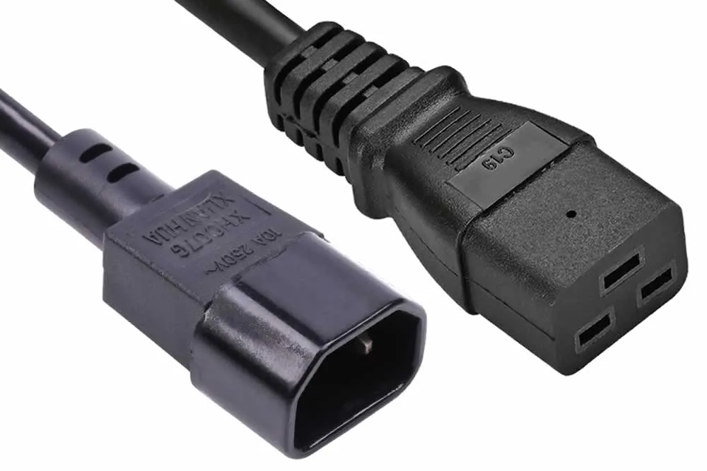 IEC 60320 C14 Plug to C19 Connector PDU Power Cord, 15A 250V/125V, UL, ETL, VDE, TUV, CE, SAA, KC, PSE Certified