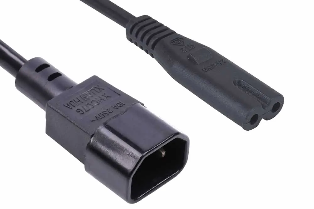IEC 60320 C14 Plug to C7 Connector Figure-8 Power Cord, 2.5A 250V, UL, ETL, VDE, TUV, CE, SAA, KC, PSE Certified