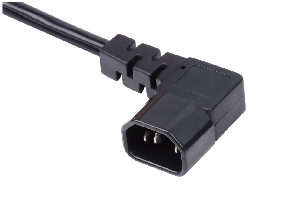 IEC Power Cords, IEC 60320 C14 Right Angle Connector Plug, Type C14, 3 poles, 3 wires, UL, ETL, VDE, TUV, SAA, KC, PSE Certified