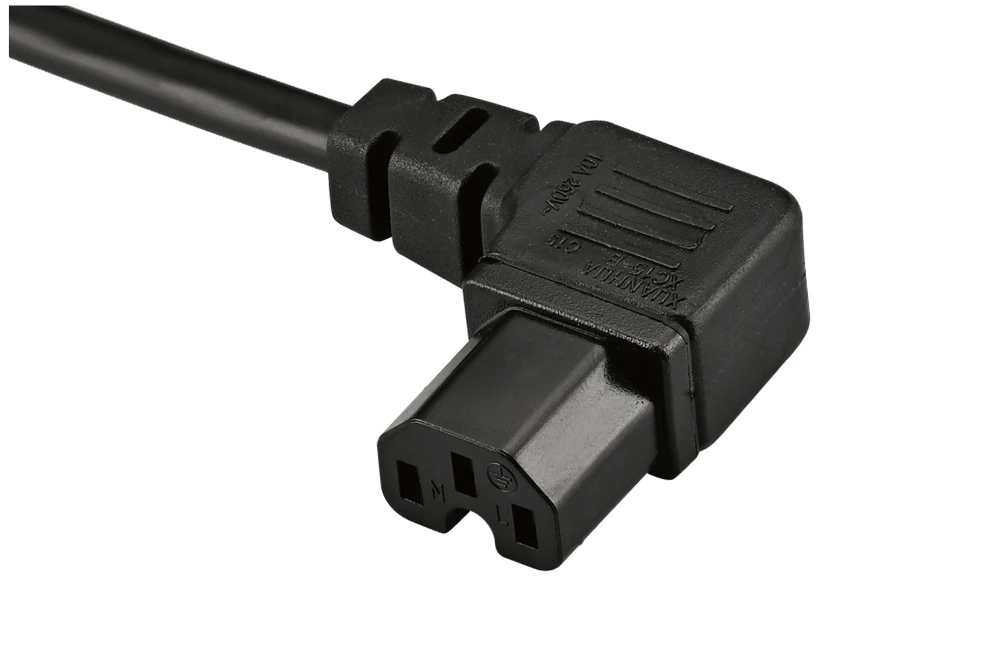 IEC Power Cords, IEC 60320 C15 Right Angle Connector Plug, Type C15, 3 poles, 3 wires, UL, ETL, VDE, TUV, SAA, KC, PSE Certified