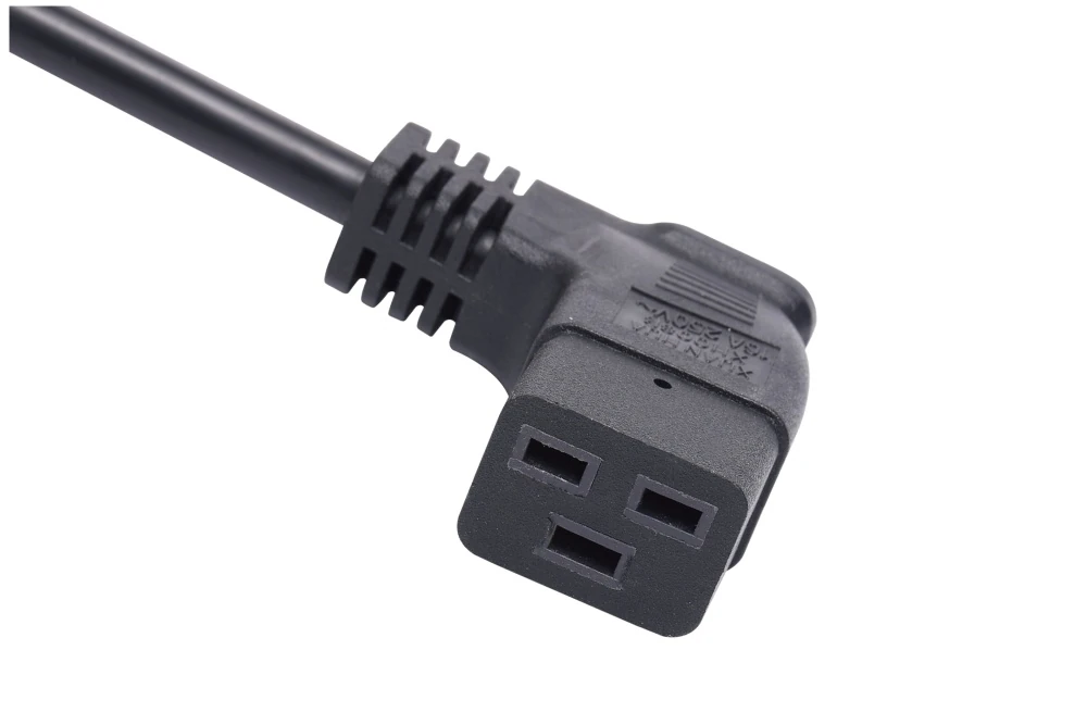 IEC Power Cords, IEC 60320 C19 Left Angle Connector Plug, Type C19, 3 poles, 3 wires, UL, ETL, VDE, TUV, SAA, KC, PSE Certified