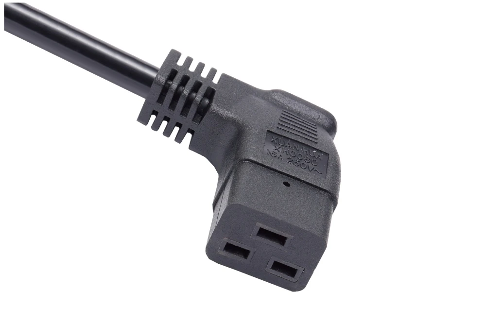 IEC Power Cords, IEC 60320 C19 Right Angle Connector Plug, Type C19, 3 poles, 3 wires, UL, ETL, VDE, TUV, SAA, KC, PSE Certified