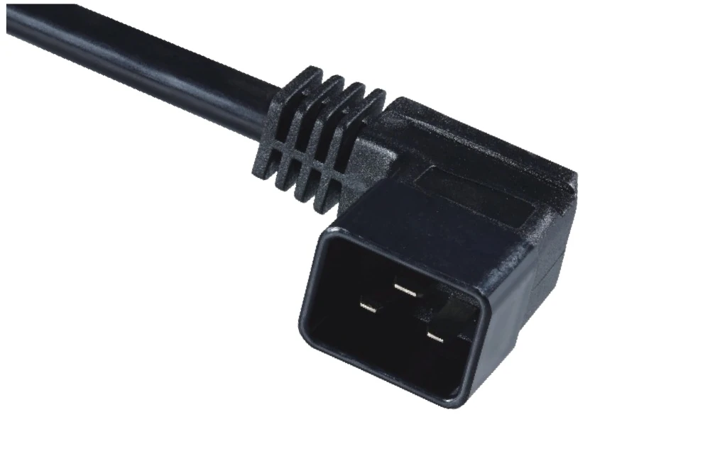 IEC Power Cords, IEC 60320 C20 Right Angle Connector Plug, Type C20, 3 poles, 3 wires, UL, ETL, VDE, TUV, SAA, KC, PSE Certified