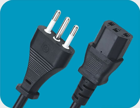 Italy Power Cords, CEI 23-50 Plug to IEC 60320 C13 Connector, Type L, 3 poles Plug, IMQ Certified