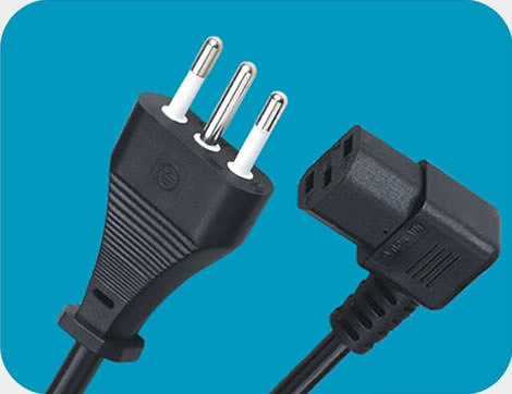 Italy Power Cords, CEI 23-50 Plug to IEC 60320 C13 Left Angle Connector, Type L, 3 poles Plug, IMQ Certified Italy Power Cords, CEI 23-50 Plug to IEC 60320 C13 Left Angle Connector, Type L, 3 poles Plug, IMQ Certified