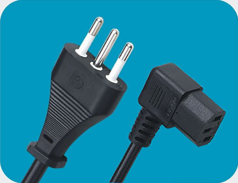 Italy Power Cords, CEI 23-50 Plug to IEC 60320 C13 Right Angle Connector, Type L, 3 poles Plug, IMQ Certified Italy Power Cords, CEI 23-50 Plug to IEC 60320 C13 Right Angle Connector, Type L, 3 poles Plug, IMQ Certified