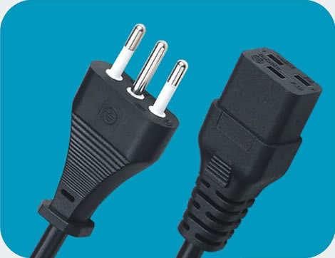 Italy Power Cords, CEI 23-50 Plug to IEC 60320 C19 Connector, Type L, 3 poles Plug, IMQ Certified