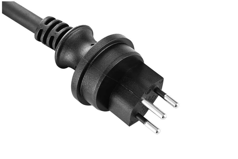 Swiss IP55 waterproof three-pin plug, SN 441011 Type 12, 10A 250V, molded rubber power cord