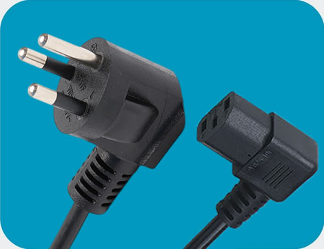 Thailand Power Cords, TIS 166-2549 Plug to IEC 60320 C13 Left Angle Connector, Type O, 3 poles Plug, TISI Certified