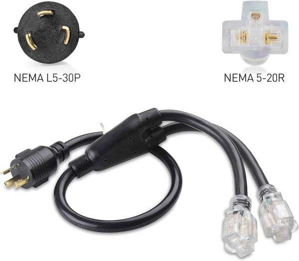 NEMA L5-30P to NEMA 5-20R X2
