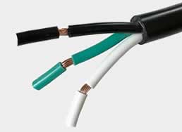 Three-core power cord semi-strip wire end with the jacket opened to expose the three strand cores